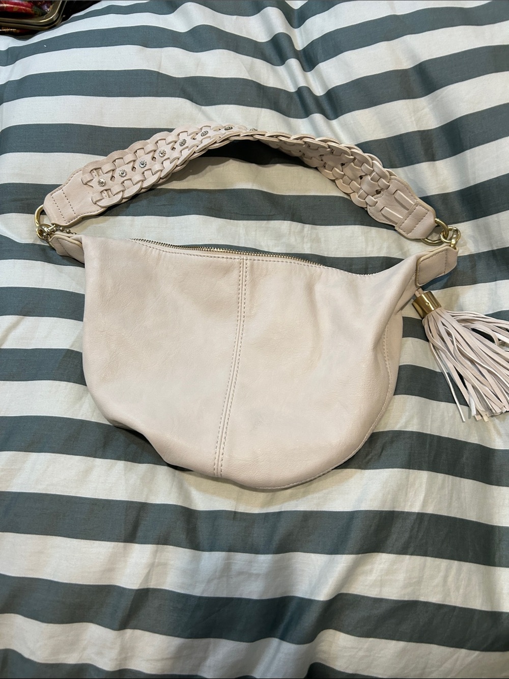 Nine West white Leather Shoulder Bag with Braided Strap